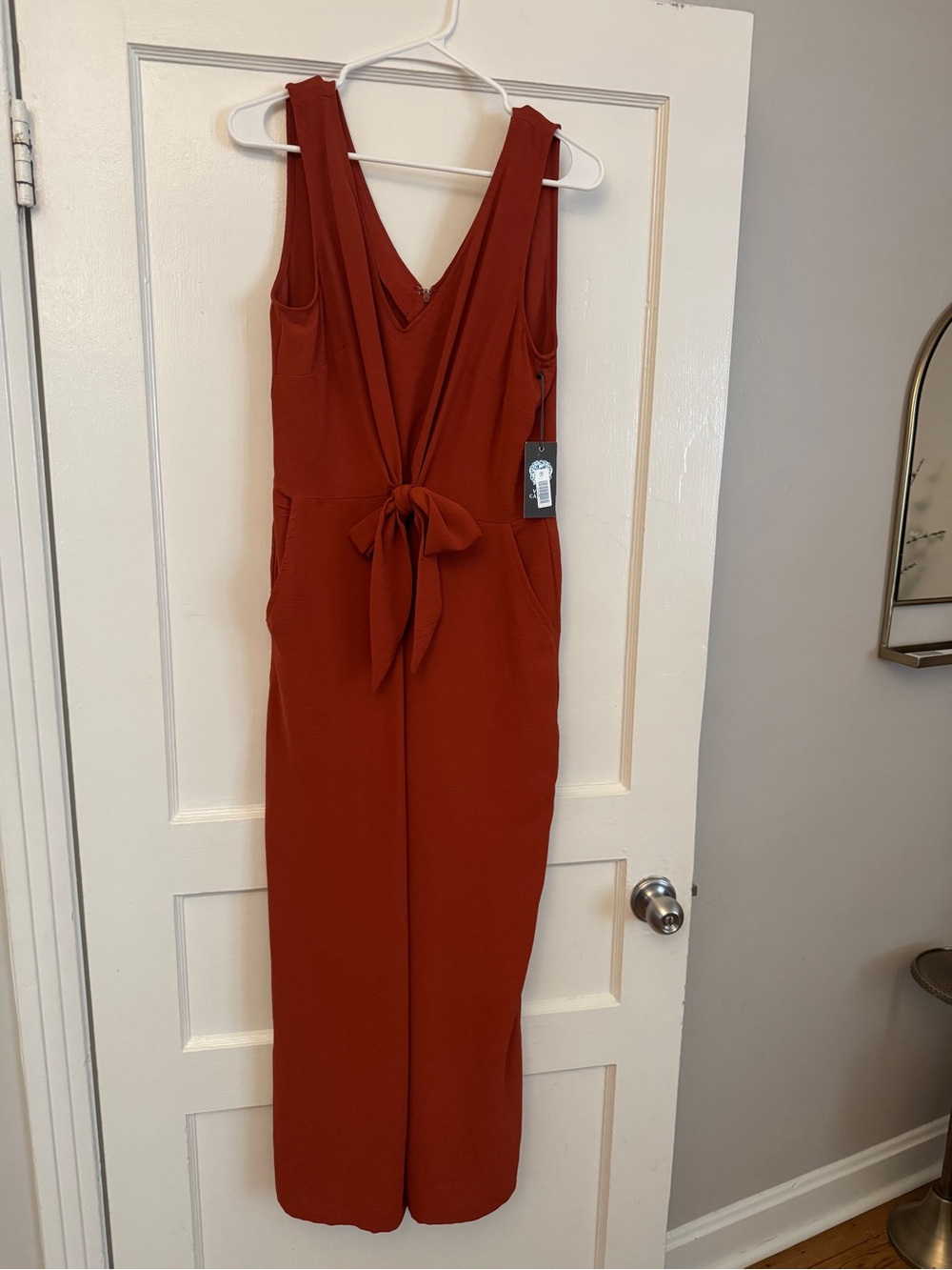 Vince Camuto Rustic Tie-Waist Sleeveless wide leg jumpsuit.